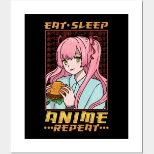 Funny Anime Obsessed Girl Eat Sleep Anime Repeat Posters and Art